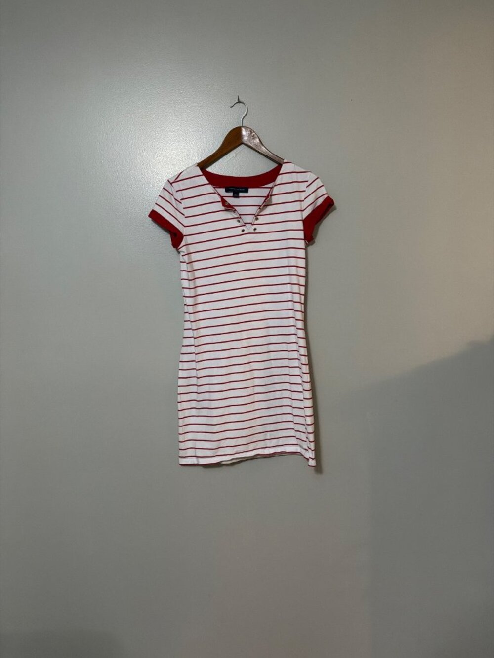 Tommy Hilfiger Womens Red & White Stripe Short Sleeve Henley Dress S